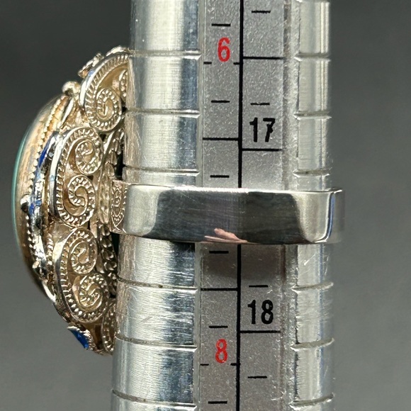 #1 Vintage Sleeping Beauty Turquoise Ring, 925 Silver with Enamel Accents SZ 7 - Picture 9 of 10